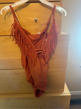 Fringe One-Piece Swimsuit in Rust